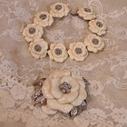 Vintage Nolan Miller " Lara" Creamy & Crystal Silvertone Bracelet & Brooch Set