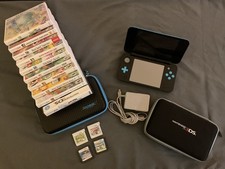 New Nintendo 2DS XL  Handheld Console - Black/Turquoise Bundle LOT 14 Games