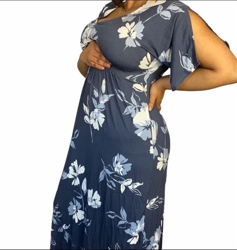 Maternity Blue Floral Kimono Short Sleeve Maxi Dress -Ingrid & Isabel Size NWT - Afbeelding 10 van 10
