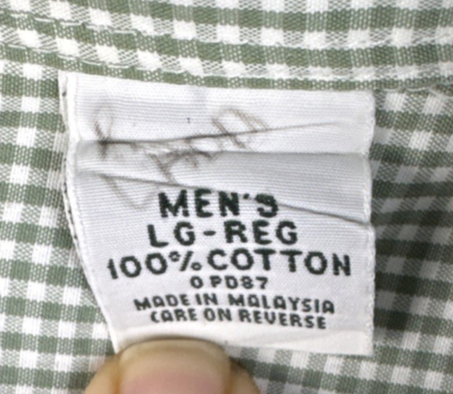 LL Bean Button Down Short Sleeve Green White Check Shirt Mens Size Large - Picture 6 of 10