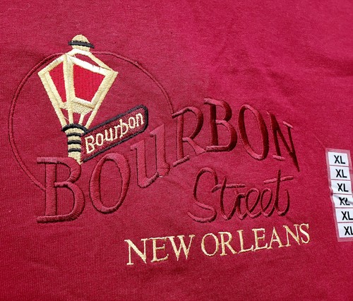Vintage 90s Bourbon Street New Orleans Red Embroidered XL T-Shirt ~ NWOT DEADSTOCK - Bild 3 von 7