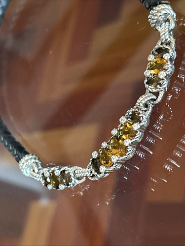 "Collar de plata de ley de cuero trenzado de cuarzo ahumado y citrino JUDITH RIPKA 18""" - Imagen 15 de 16