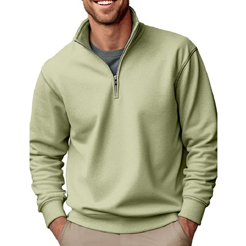 Felpa uomo pile cerniera 1/4 top casual baggy colletto massiccio - Foto 7 di 30