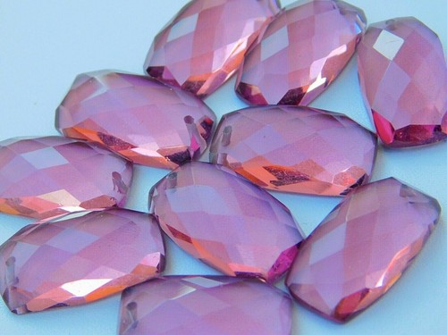 6 Pcs Top Front To Back Drilled Hydro Rhodolite Qtz Faceted Baguette Beads 23x12 - Picture 2 of 5