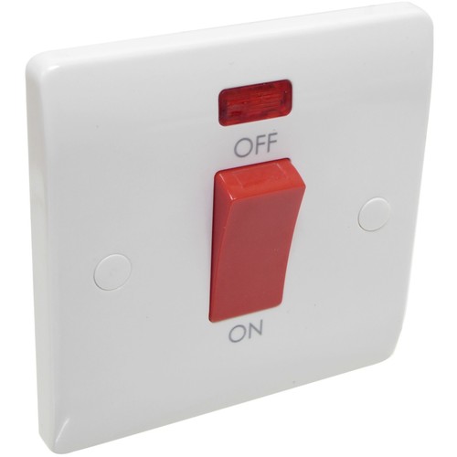 45 Amp Cooker Switch Double Pole with Neon Red Rocker and 47mm Deep Back Box - Picture 6 of 15
