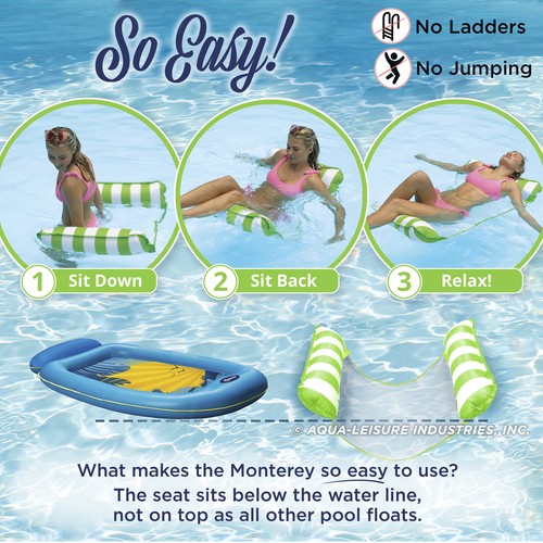 Aqua Leisure Water 4-in-1 Pool Hammock, Lime & Luxury Recliner Float, Green - Picture 5 of 10