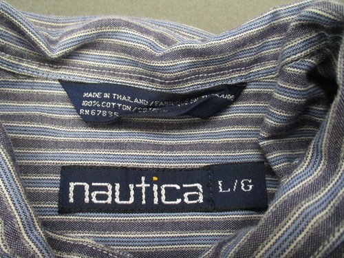 Nautica Hemd Erwachsene Large blau gestreift Langarm Knopfleiste Freizeit Herren L - Bild 4 von 12