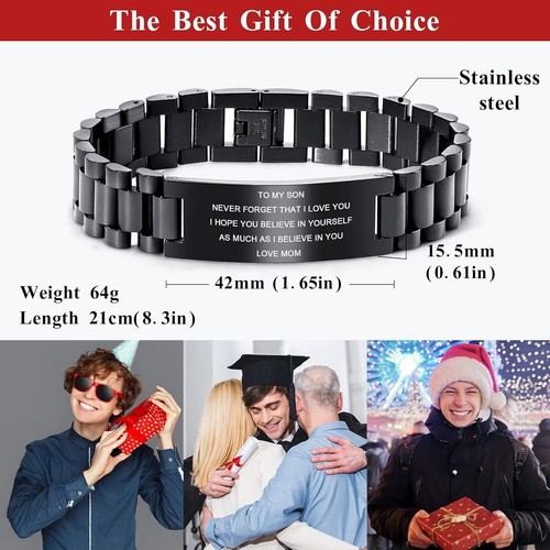 To My Son Stainless Steel Link Bracelet - Courage Gift from Mom/Dad for Boys - Picture 8 of 11