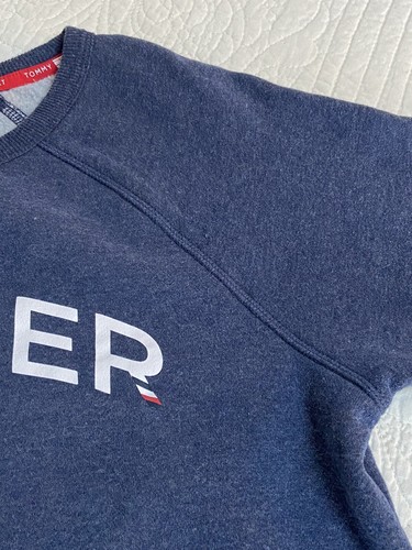 Tommy Hilfiger Women’s Cropped Graphic Spell Out SweatShirt Blue Fleece Large - Picture 7 of 8