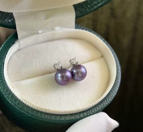 gorgeous 10-11mm south sea round lavender pearl stud earring 925s(t) - Picture 4 of 4