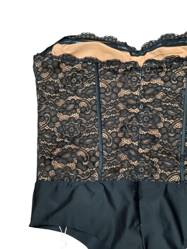 Body Cami NYC in seta con orlo nero e corsetto in pizzo Bria taglia L - Foto 4 di 22