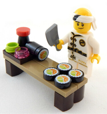 NEW LEGO SUSHI LOT with CHEF Minifig figure minifigure salmon roll food foodie