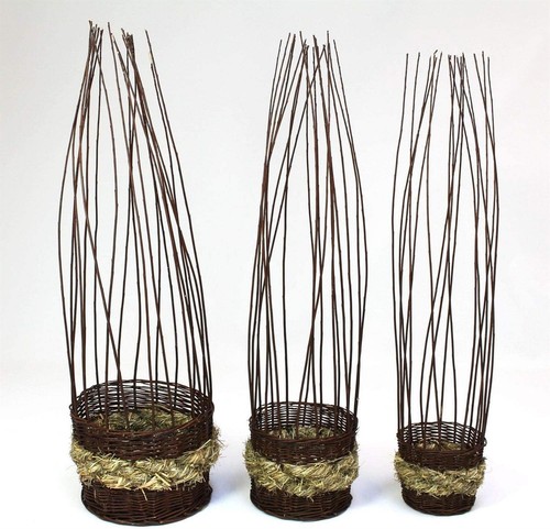 Pflanzkorb Rankhilfe Weide & Stroh, 3er Set Pflanzschale Gartendeko Blumentopf - Bild 3 von 6