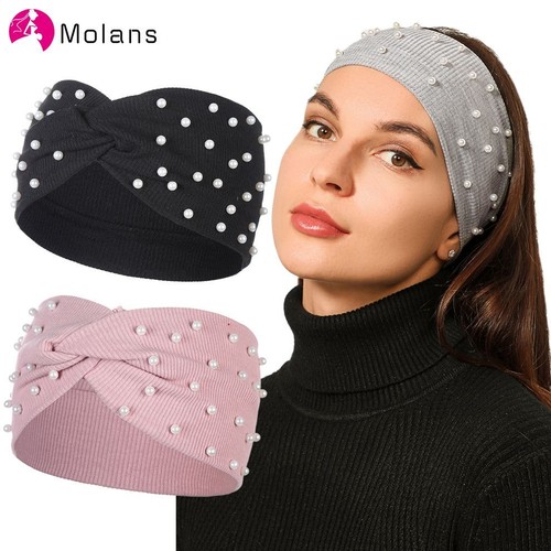 Pearls Knitted Turban-Stylish Elastic Hairband Warm Winter Accessory Fashion 1PC