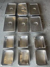 Lot of 12 Vollrath Stainless Steel Warming Trays and 6 Lids