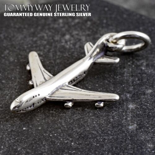 925 Sterling Silver 747 Airplane Plane Jumbo Jet Airbus Boeing Charm Pendant - Picture 1 of 6