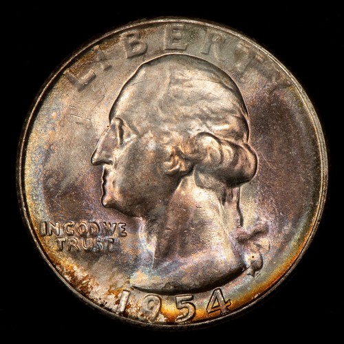 1954-S 25c Washington Quarter PQ Neon Rainbow Toning - NGC MS 66 - VIDEO - Z4404 - Picture 16 of 18