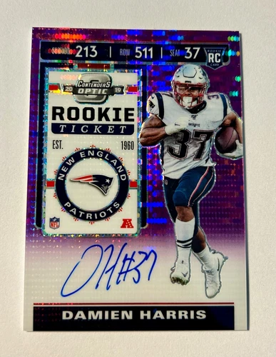 2019 Panini Contenders Optic Rookie Ticket Auto Damien Harris Purple Pulsar /21
