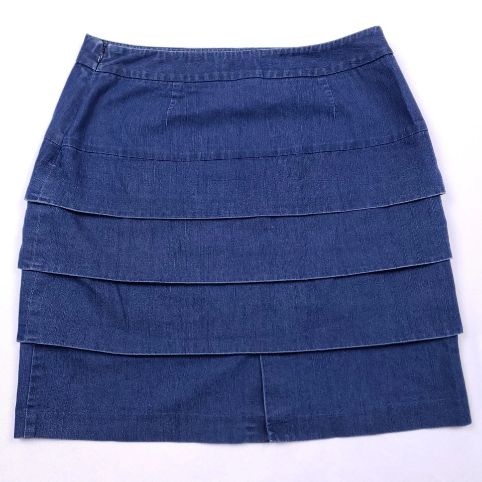 Falda Larry Levine Petite en capas para mujer 10P azul con volantes en capas balletcore elegante Foto 4 de 4