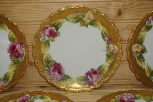 L&S Limoges Gold with Pink Roses (5) Dessert, Pie or Salad Plates, 7" (G71) - Picture 3 of 13
