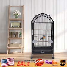 Black Iron Parakeet Bird Cage with Stand, Metal Panorama Pet Bird Flight Cages