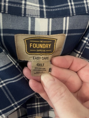 The Foundry Supply Company Men’s Plaid Shirt Size 4XLT Navy Easter - Picture 2 of 3