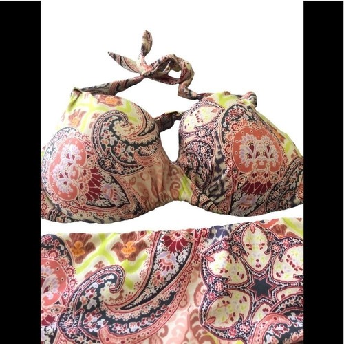 Victoria’s Secret Heavenly 3PC Fold Over Paisley Bikini Tankini M Halter Style - Picture 7 of 13