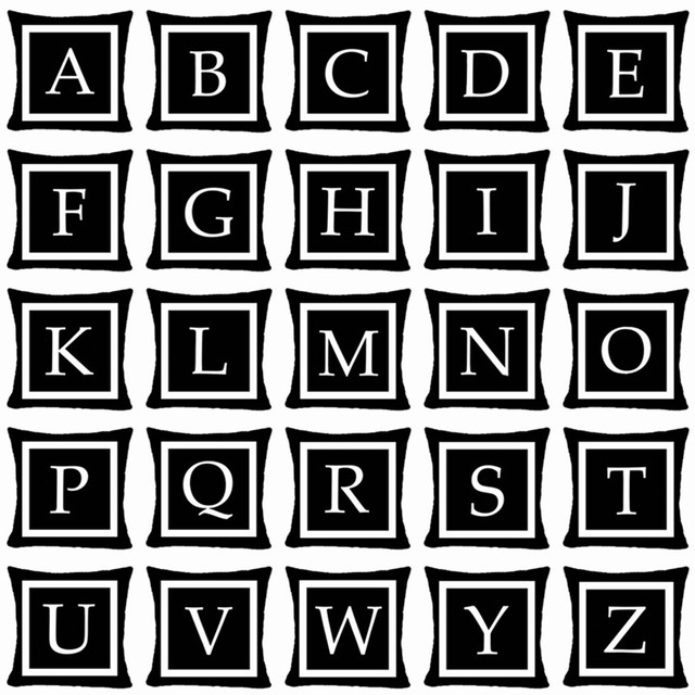 18x18/" PILLOW COVER Alphabet Letter Decorative Black White Monogram Cushion Case