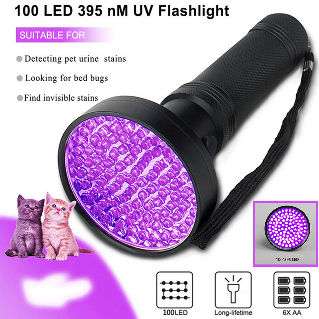 UV Ultra Violet 100 LED Flashlight Blacklight Light Inspection L