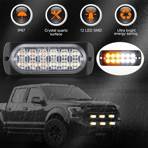 6X 12 LED Amber White Truck Car Emergency Beacon Warning Hazard Strobe Light Bar - Picture 8 of 12
