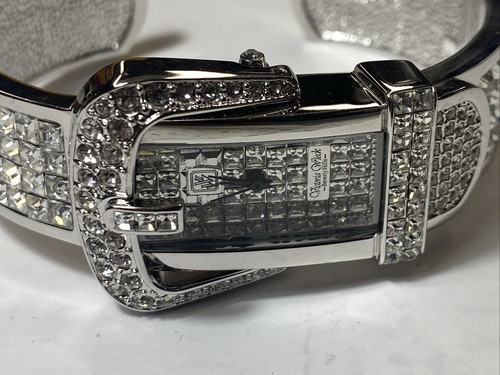 Victoria Wieck Crystal Buckle Hinged Cuff Watch Crystal Face Silver-Tone NEW HSN - Picture 4 of 7
