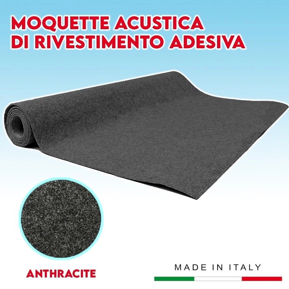 Moquette Adesiva Acustica Rivestimento Interni Auto Antracite Italia 150 x 70cm