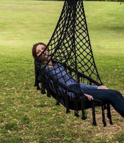 Sedia Amaca Macramè, Misto Cotone Nero, Misura 47”H x 27” L, Capacità 250lb - Foto 6 di 6