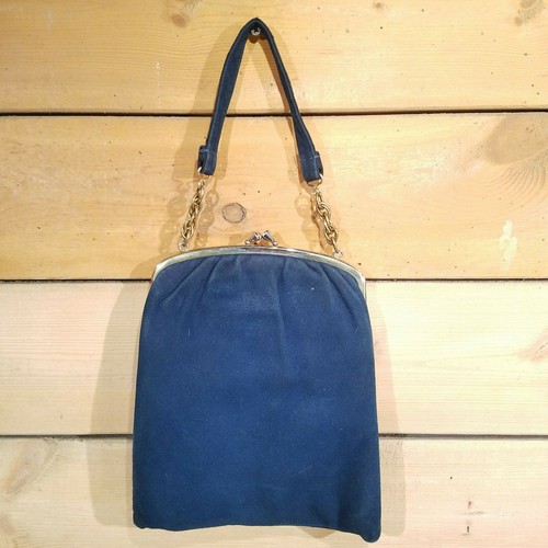 Antique Victorian Purse Silverplate Clasp Blue Velvet Chain Handle - Swanky Barn - Picture 3 of 12