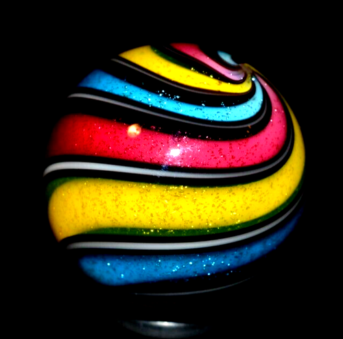 HOT HOUSE GLASS MARBLE/1.218"DICHROIC TRIPLE DELIGHT-TURQ,SUNFLOWER,RUBY RED - Picture 7 of 9