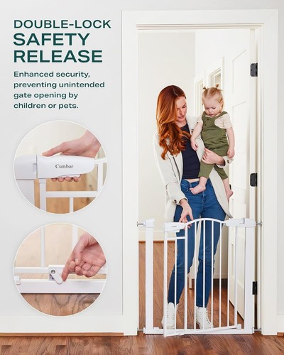 Cumbor 29.7-46" Arched 36 TALL Decor Baby Gate for Stairs, Mom's Choice WHITE - Picture 7 of 8