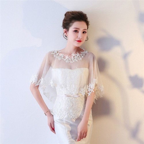 Casual Bridal Summer Wedding Cape Elegant Evening Dress Shawl Lace Shawl - Picture 6 of 20