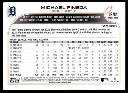 2022 Topps Update #US284 Michael Pineda - Foto 6 di 8