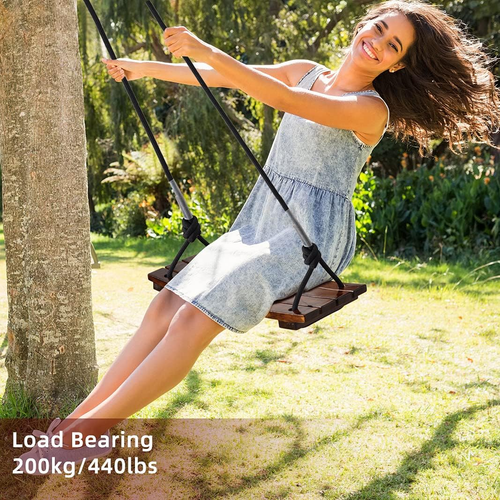 Wood Tree Swing Seat,Indoor Outdoor Rope Wooden Swing Set for Children Adult Kid - Picture 7 of 7