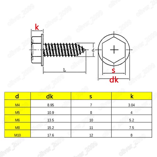 Tornillos de brida hexagonal cruzada de acero galvanizado Phillips M4 M5 M6 M8 - Imagen 4 de 6