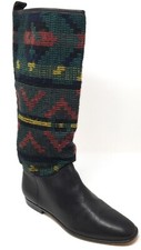 Unisa Women's Sz 8.5 Vintage Kilim Textile Tall Black Leather Tribal Riding Boot