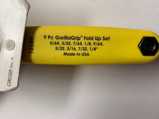 BONDHUS GORILLA GRIP HEX FOLD UP KEY SET SAE 5/64 - 1/4