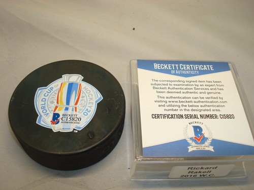 Rickard Rakell Signed 2016 World Cup Hockey Puck Autographed Beckett BAS COA 1B - Picture 2 of 4