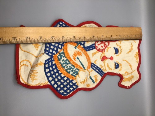 VTG Stamped Antique Hand Embroidered Puppy Dog Playing Drum Doll Pillow - Bild 5 von 8