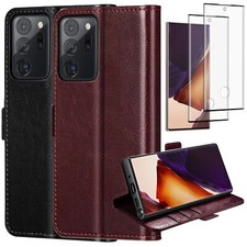 For Samsung Galaxy Note 20/20 Ultra 5G Leather Wallet Case Cover Tempered Glass