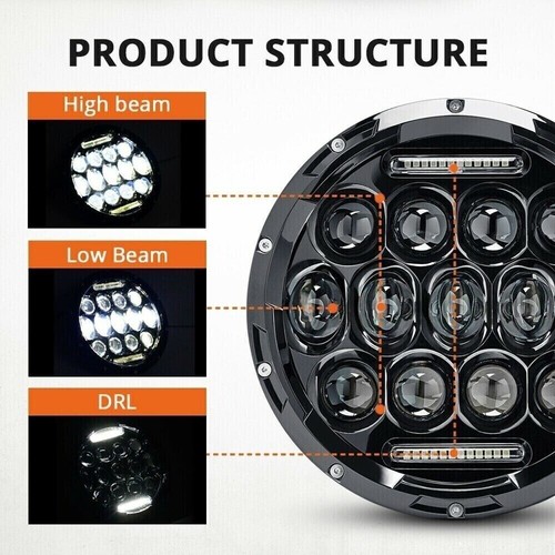 Pair 7" inch Round White LED Headlights DRL Hi Low Beam for 2004-2009 Hummer H2 - Foto 5 di 11