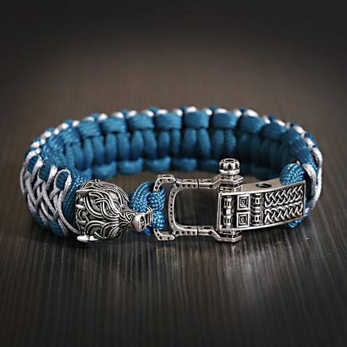 Wolf Head Hinge Connector Bangles Paracord Outdoor Linen braided Woven Bracelets - Picture 25 of 25