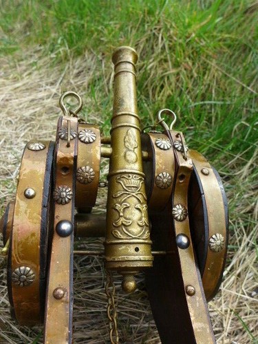 Modelo de cañón de latón de madera vintage hecho a mano adorno decorativo de coleccionista - Imagen 2 de 12