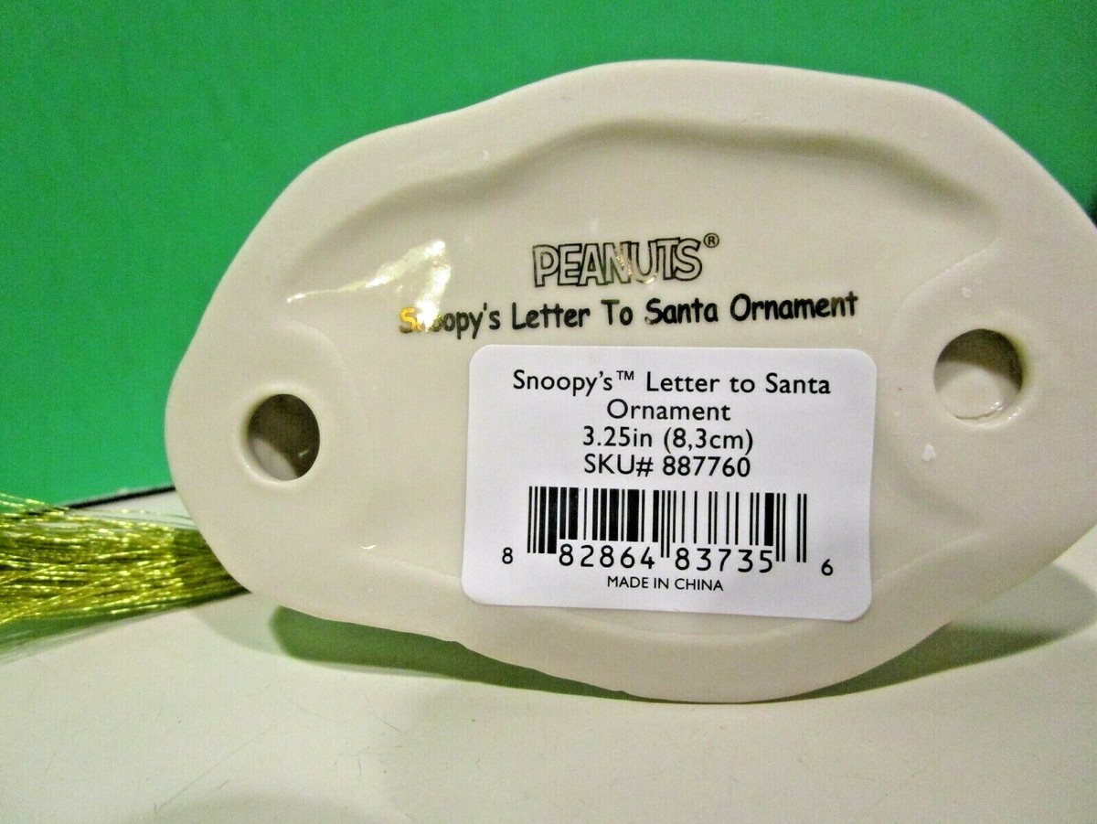 LENOX PEANUTS SNOOPY'S LETTER TO SANTA ORNAMENT with