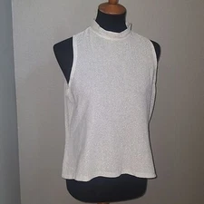 Vintage Sparkle Mock Neck Sleeveless Zipper Back Top Blouse Medium